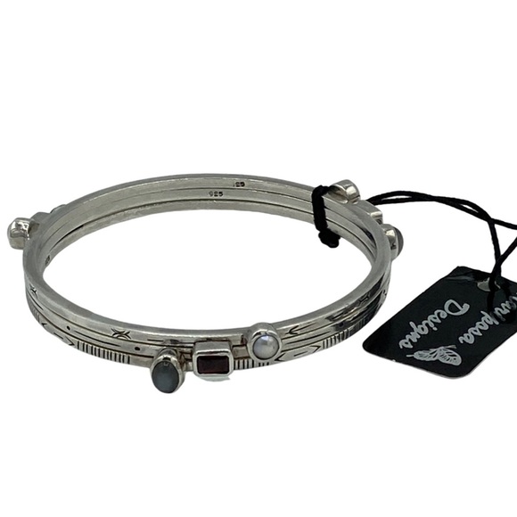 NWT Mariposa Designs Sterling, Pearl, Moonstone, Garnet  3 Bangle Bracelet Set - Picture 2 of 4